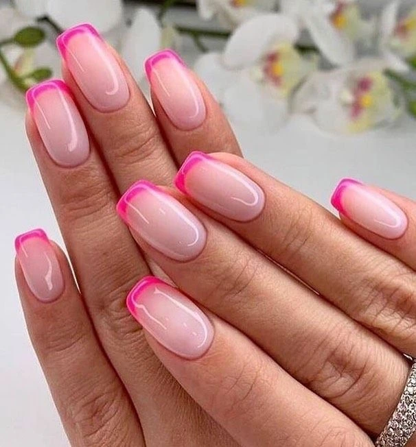 50+ Cute Pink Nail Ideas You’ll Want to Try in 2025 (Trendy, Girly & Pinterest-Perfect) 50 Glossy pink square french tips with a vibrant finish