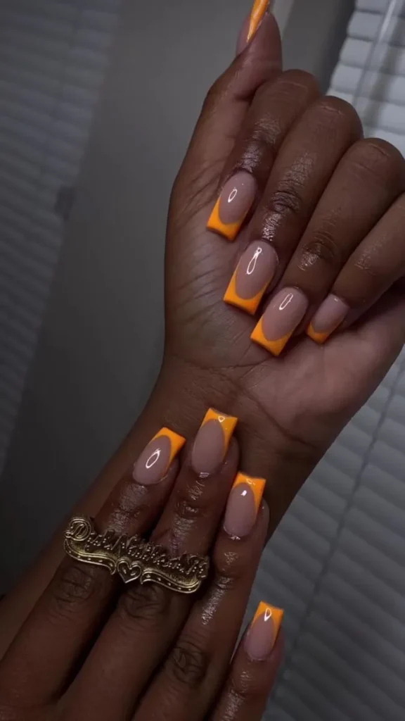Acrylic Nail Designs for Every Skin Tone: Light, Medium, Tan & Dark 18 Neon Orange Square Tips