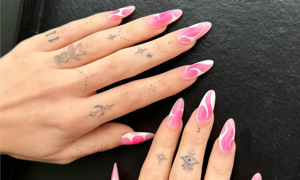 50+ Cute Pink Nail Ideas You’ll Want to Try in 2025 (Trendy, Girly & Pinterest-Perfect) 30 Hot Pink and White Swirl Nails