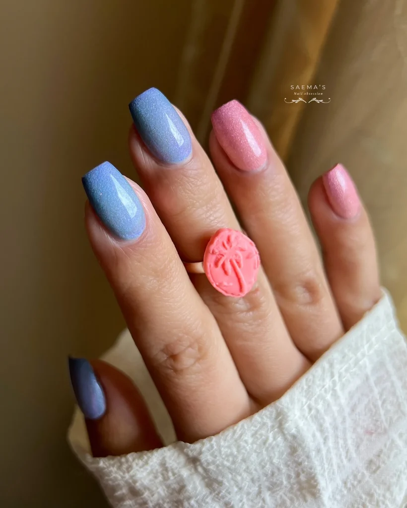 Encapsulated Glitter – Sparkles sealed under gel = frozen glitter vibe.