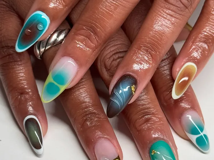aqua acrylic nail art August 2026 — ocean inspired layered manicure