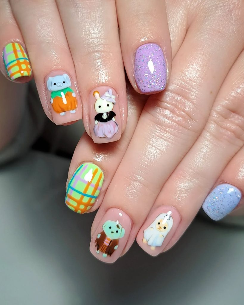 3D character Halloween nails kawaii pastel — cute halloween nail art 2026