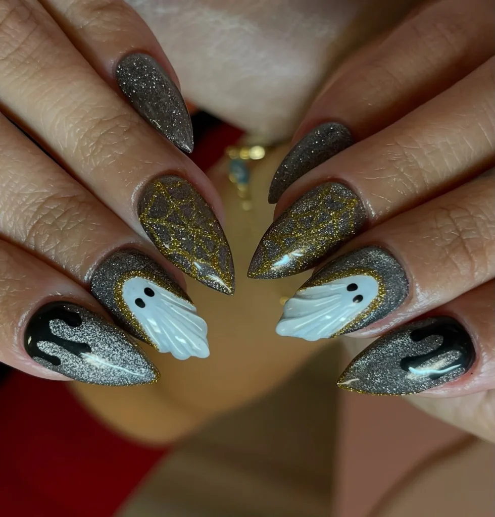 gothic ghost Halloween nails dark flame — glam spooky nail art 2026