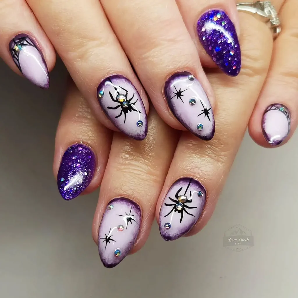 purple witchy Halloween nails glow dark — magical witch nail design 2026