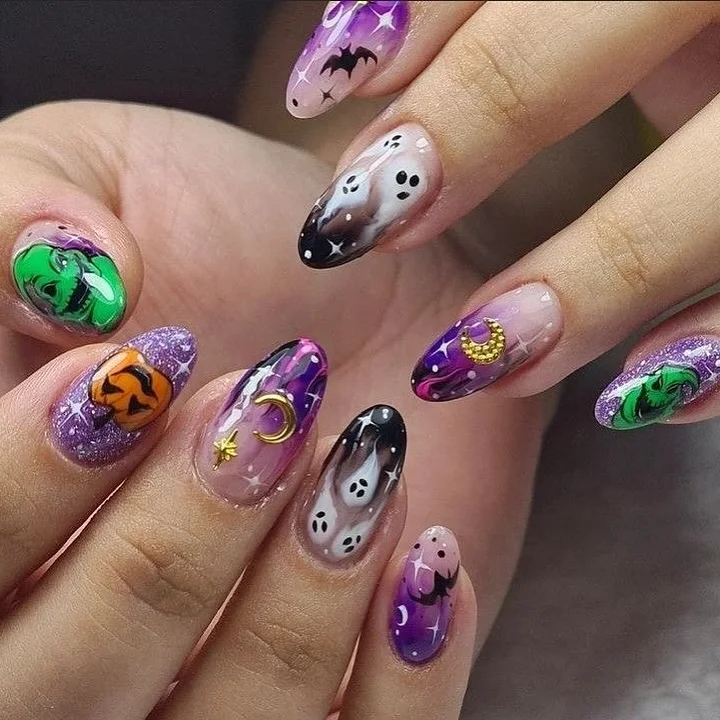 mystical ghost moon Halloween nails purple — dreamy halloween nail art 2026