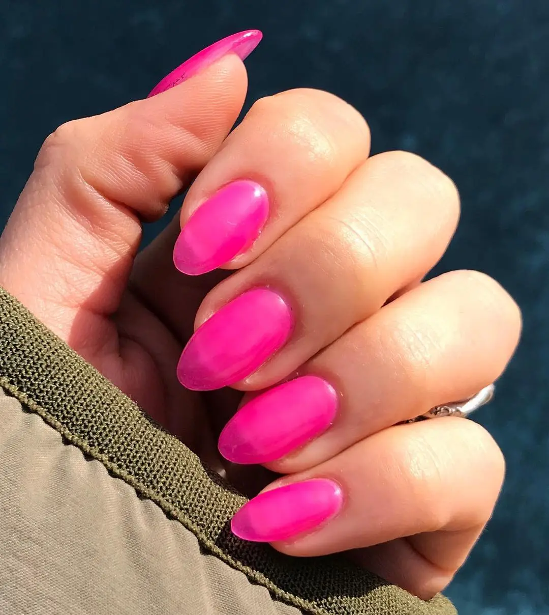 Jelly Nail Designs Are Blowing Up in 2025 — 30+ Pink, Red & Korean Designs You’ll Want to Copy 2 hot pink jelly nails in almond shape with glossy shine