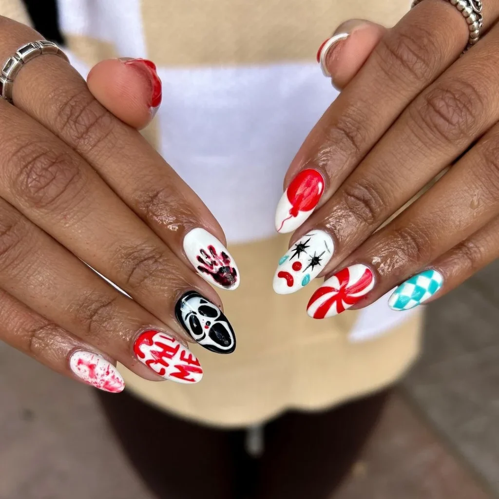 glittery ghost web almond Halloween nails silver grey — glam sparkle halloween nail design 2026
