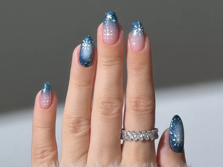25+ Korean Winter Nail Ideas That Will Rule 2025 ❄️💅 11 Sheer nude nails with subtle iridescent flakes.