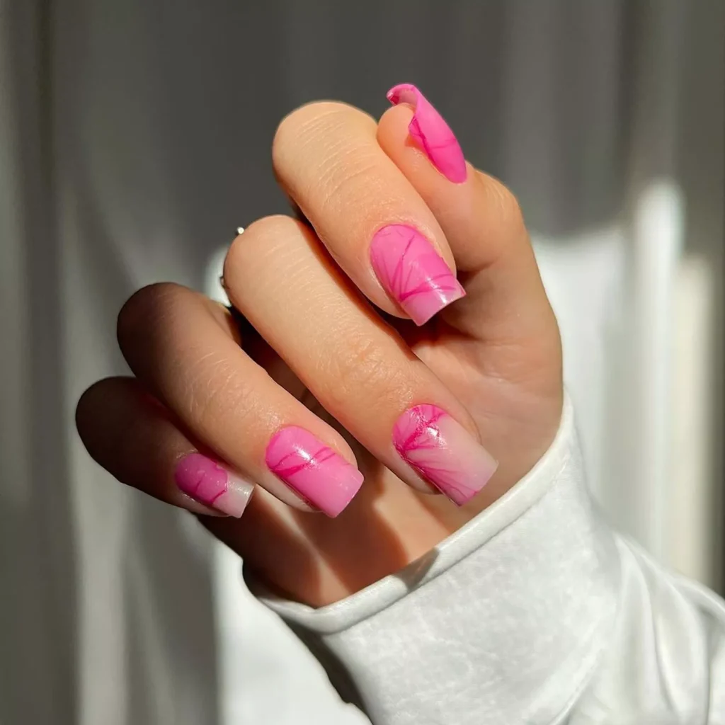 29 Simple Square Nail Designs for a Chic Summer Look (2025 Edition) 2 Short square nails with pink marble or rose quartz nail art and a sheer ombre gradient