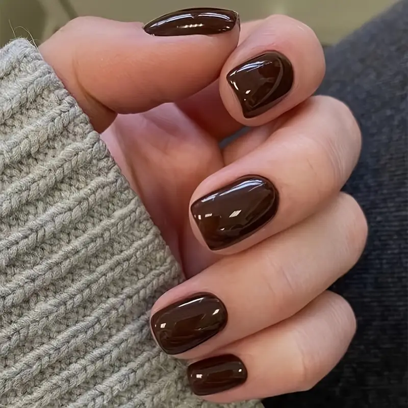 30 Chocolate Brown Nail Designs 2026 Rich, Cozy & Completely Irresistible — The Trendiest Color of the Year 28 short square dark chocolate nails 2026 — bold confident graphic manicure