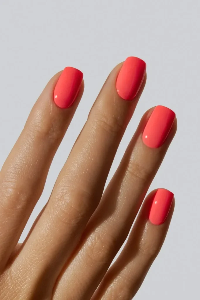 15 Short Nail Ideas for Women Over 60 Elegant, Easy-to-Maintain Designs That Flatter Mature Hands (2026) 15 soft coral squoval short nails over 60 — fresh glossy mature manicure elegant