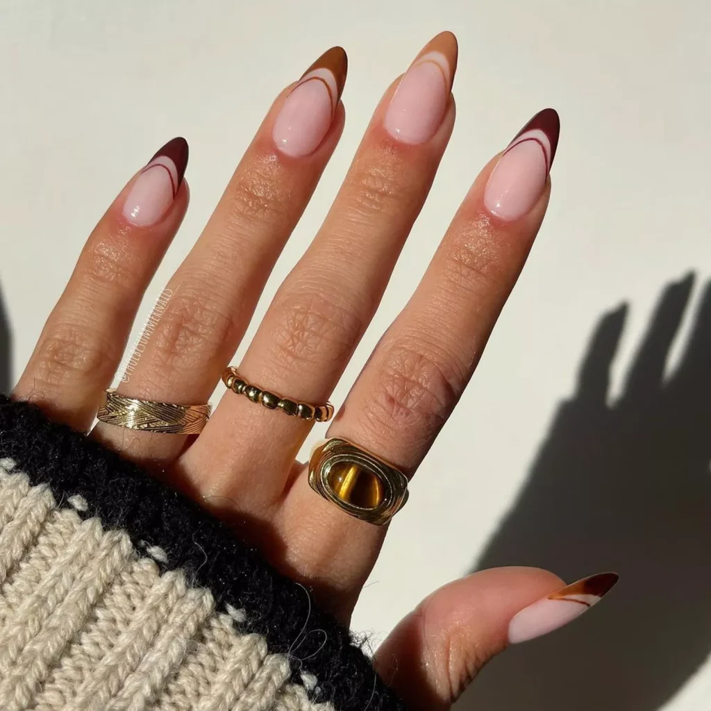 41 Summer to Fall Transition Nail Ideas for 2026 33 Dark French with Mocha Tips nail design for summer to fall transition 2026