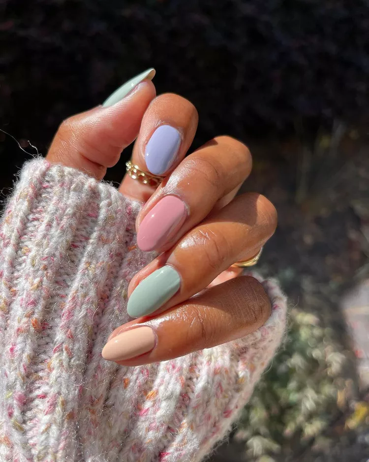 25 Back to School Nail Ideas 2026 Cute, Classy & School-Appropriate Designs for Students & Teachers 8 pastel mix match back to school nails 2026 — colourful skittle school manicure