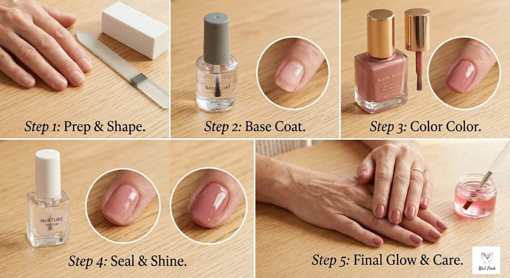 how to apply nail polish for women over 50 — flattering manicure technique mature hands