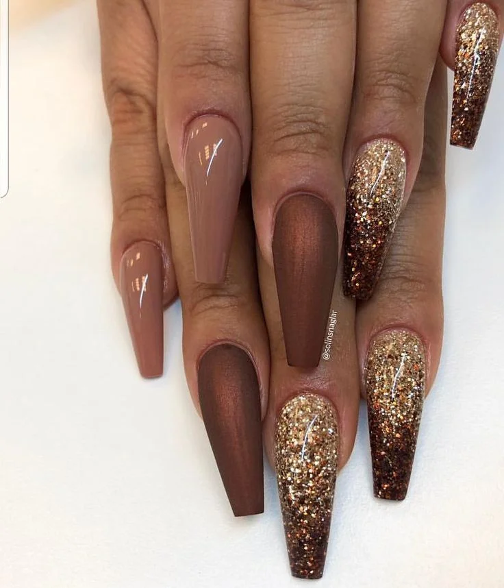 30 Chocolate Brown Nail Designs 2026 Rich, Cozy & Completely Irresistible — The Trendiest Color of the Year 21 chocolate brown shimmer coffin nails 2026 — dazzling warm metallic manicure