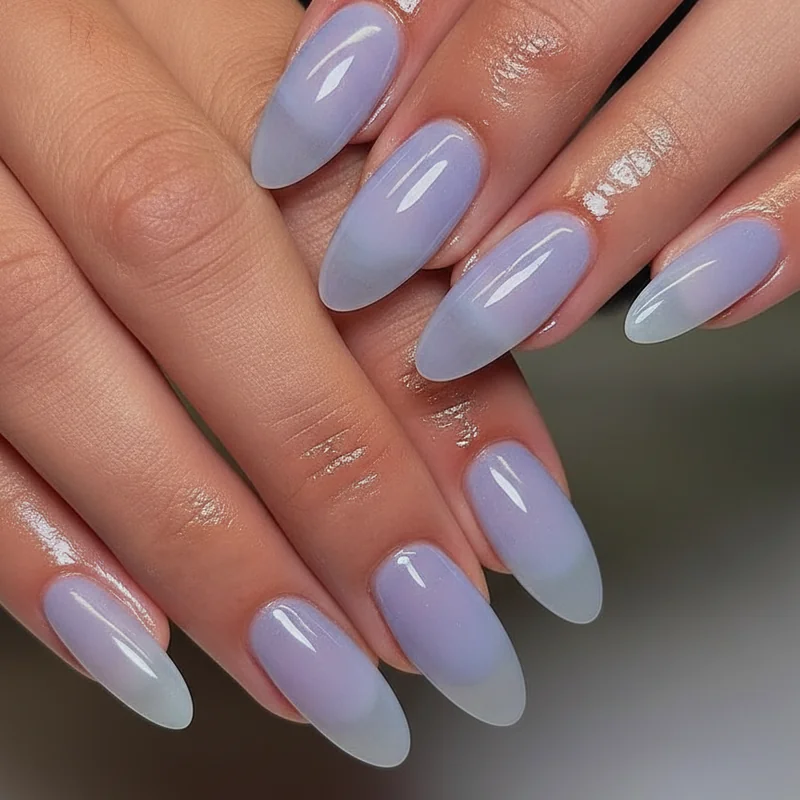 25 Back to School Nail Ideas 2026 Cute, Classy & School-Appropriate Designs for Students & Teachers 15 blueberry milk nails close up sheer translucent lavender blue oval almond shape jelly gel