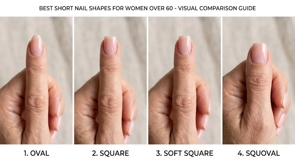 15 Short Nail Ideas for Women Over 60 Elegant, Easy-to-Maintain Designs That Flatter Mature Hands (2026) 17 best short nail shapes for women over 60 — oval square squoval comparison guide
