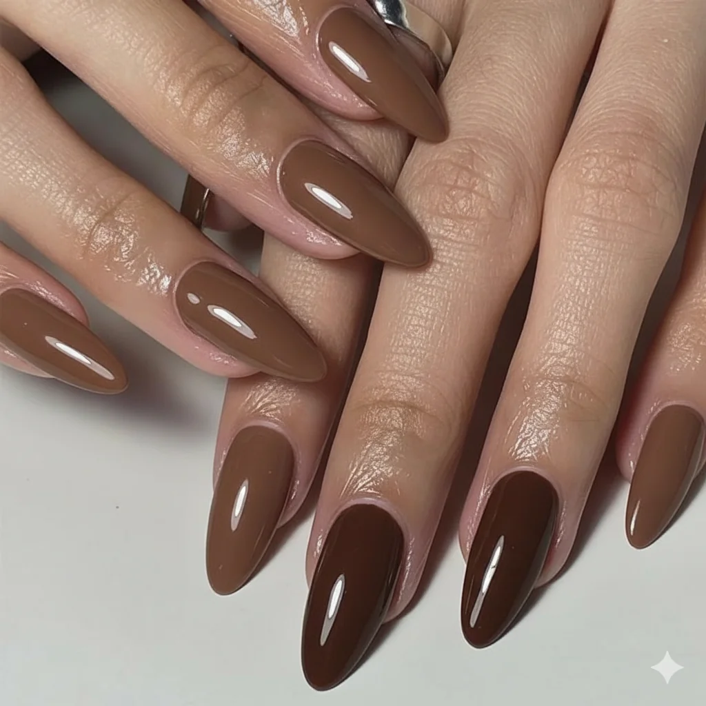 30 Chocolate Brown Nail Designs 2026 Rich, Cozy & Completely Irresistible — The Trendiest Color of the Year 7 mocha almond nails 2026 — warm universally flattering brown manicure"
