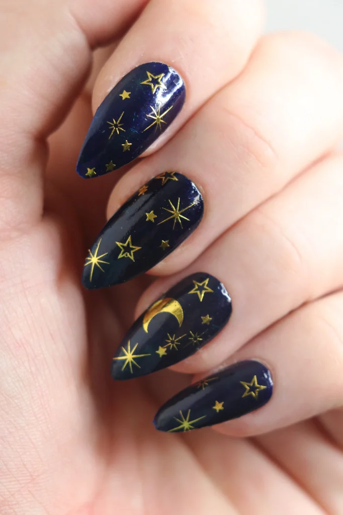 25 Back to School Nail Ideas 2026 Cute, Classy & School-Appropriate Designs for Students & Teachers 24 gold star reward back to school nails 2026 — nostalgic teacher student manicure