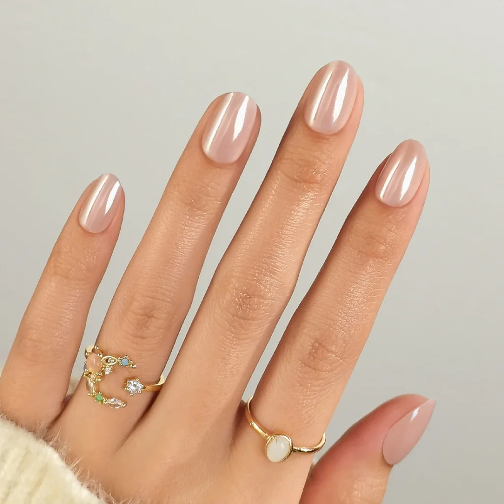 30 Trendy Short Fall Nails Perfect for a Classy Look 2 cashmere beige short oval fall nails 2026 — warm neutral clean girl manicure