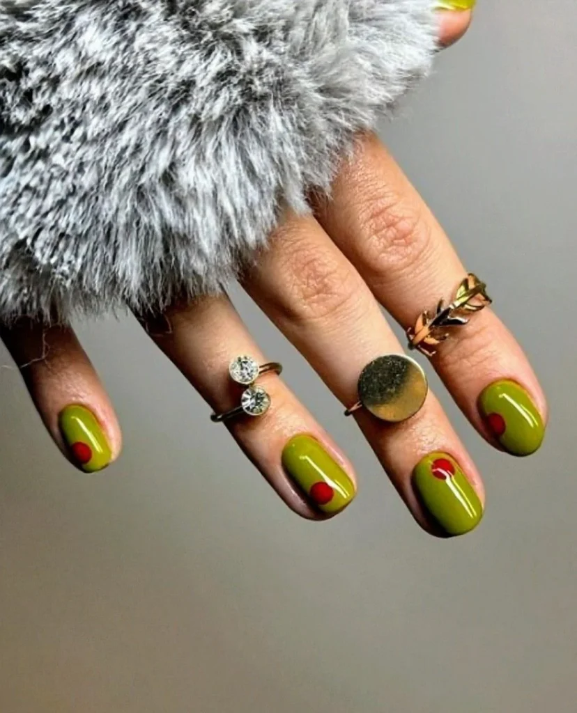 30 Trendy Short Fall Nails Perfect for a Classy Look 25 forest green orange micro dot short fall nails 2026 — subtle Halloween elegant manicure