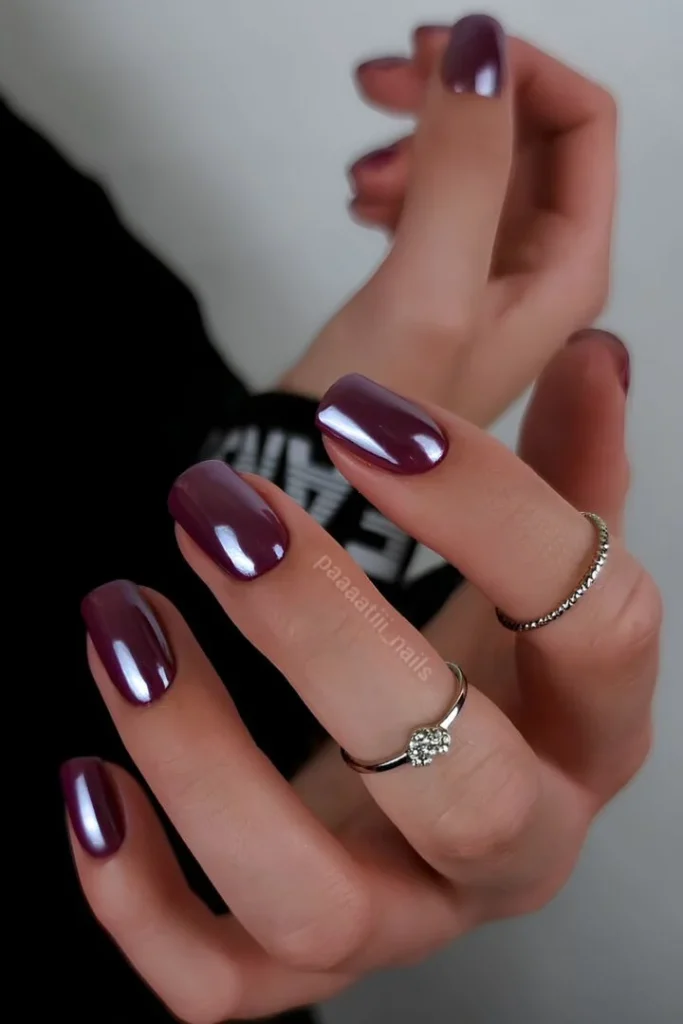 30 Trendy Short Fall Nails Perfect for a Classy Look 27 smoked plum monochrome short fall nails 2026 — grey purple sophisticated manicure
