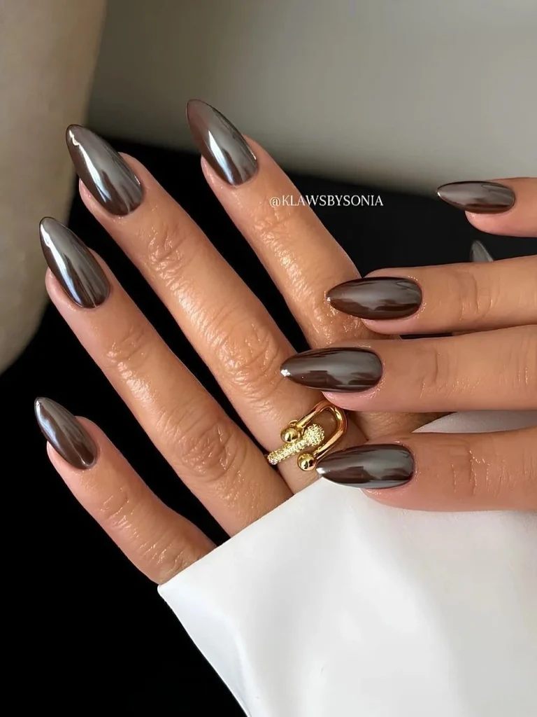 25 Stunning Almond Fall Nails Perfect for a Chic Autumn Vibe (2026) 13 almond fall nails 2026 dark bronze shimmer nails