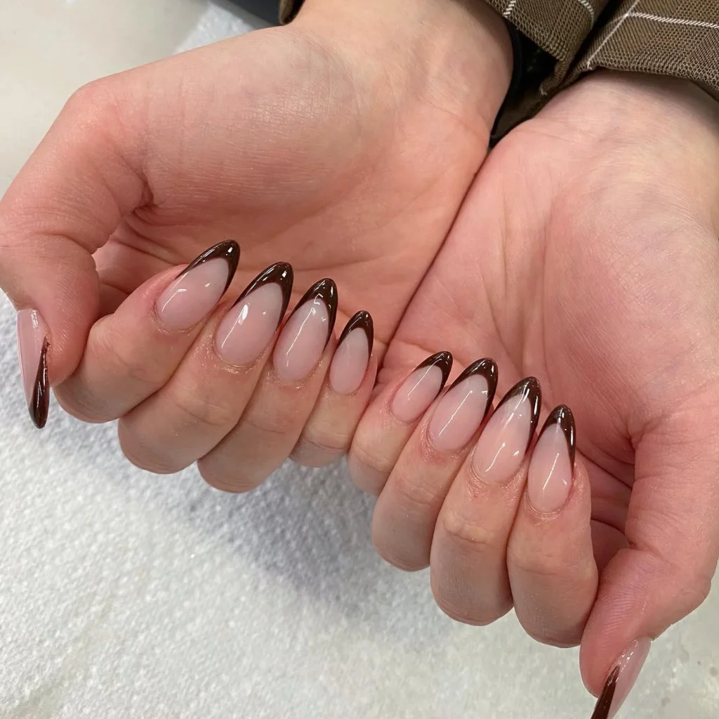 25 Stunning Almond Fall Nails Perfect for a Chic Autumn Vibe (2026) 23 almond fall nails 2026 chocolate french tip almond nails