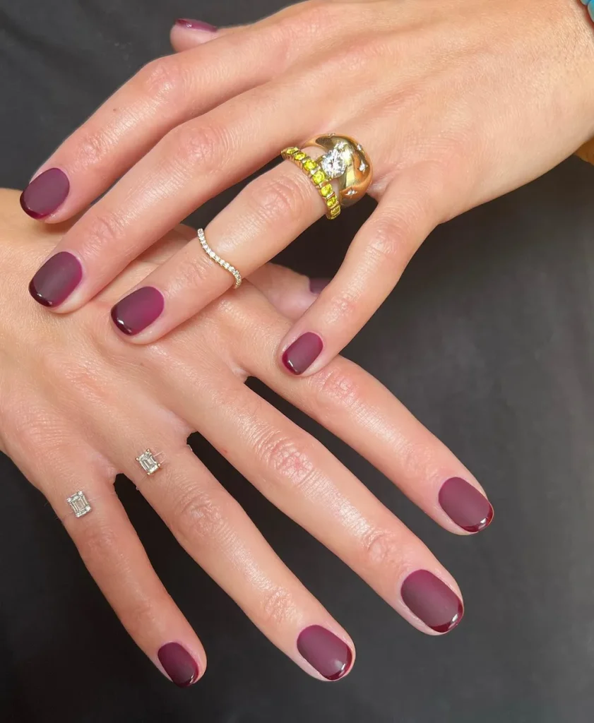 30 Trendy Short Fall Nails Perfect for a Classy Look 31 blackened plum velvet short fall nails 2026 — near black purple velvet manicure