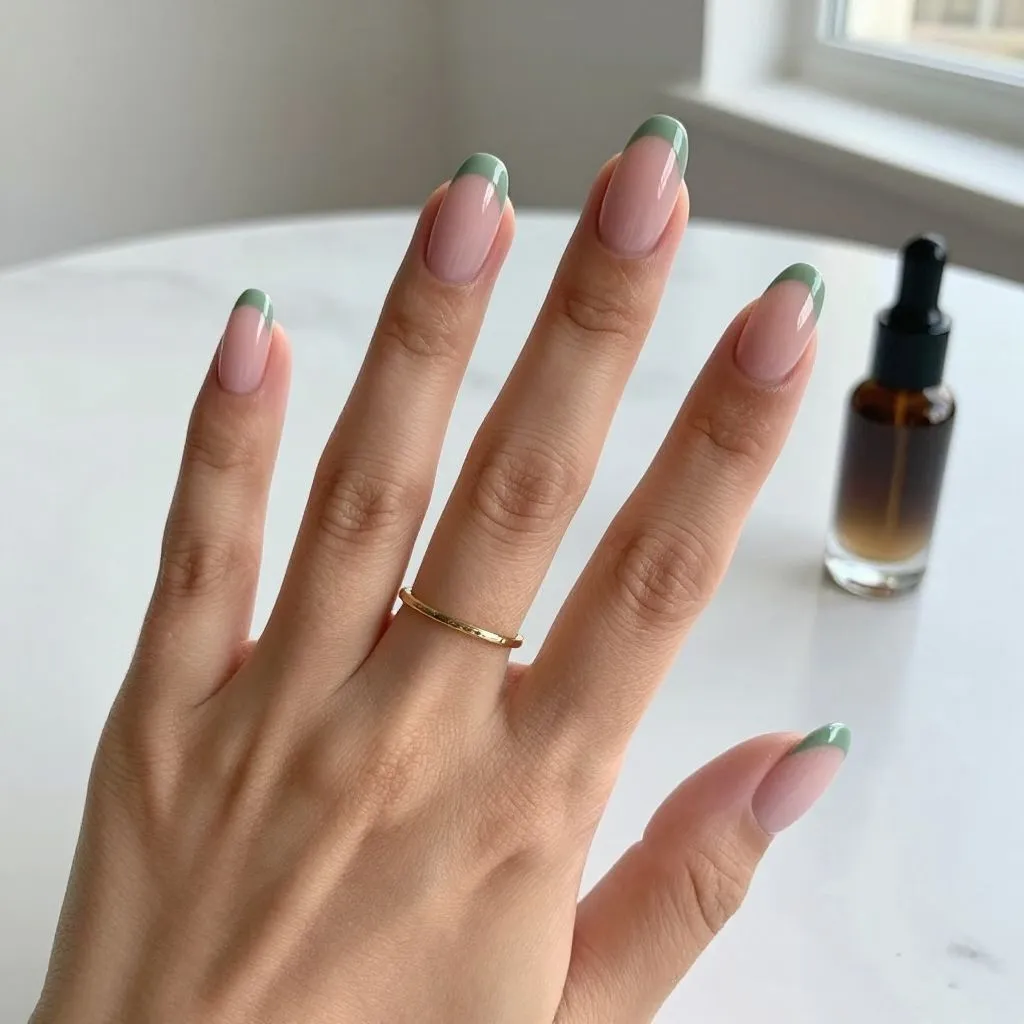 30 Trendy Short Fall Nails Perfect for a Classy Look 11 sage green outline French short fall nails 2026 — minimalist art seasonal manicure