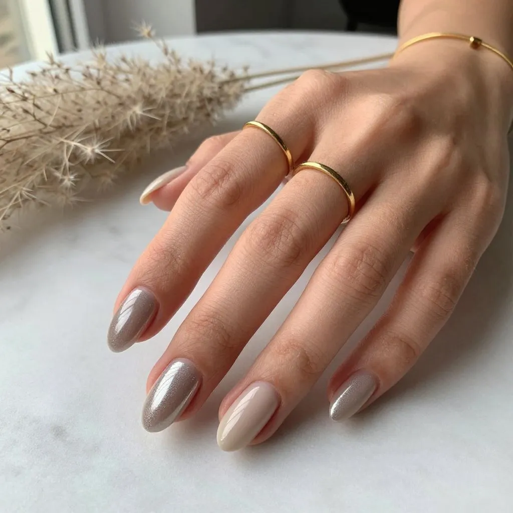 30 Trendy Short Fall Nails Perfect for a Classy Look 5 warm mushroom almond short fall nails 2026 — sophisticated neutral clean girl manicure